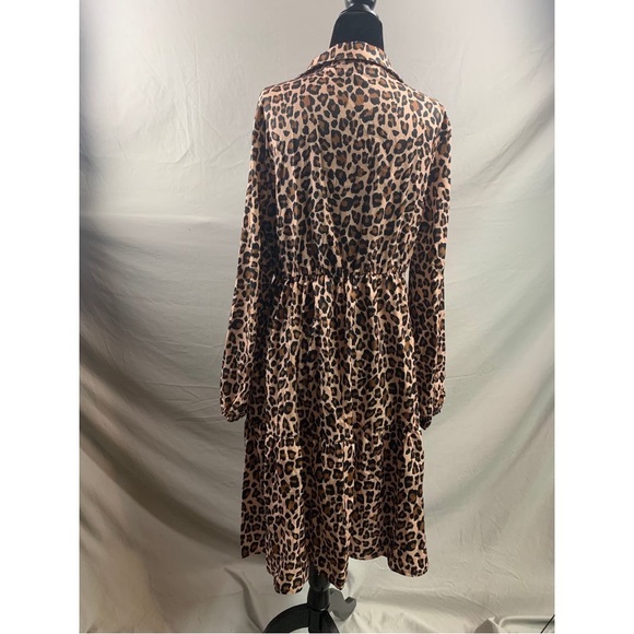 Leopard Print Lantern Sleeve Ruffle Hem Dress - Picture 5 of 5